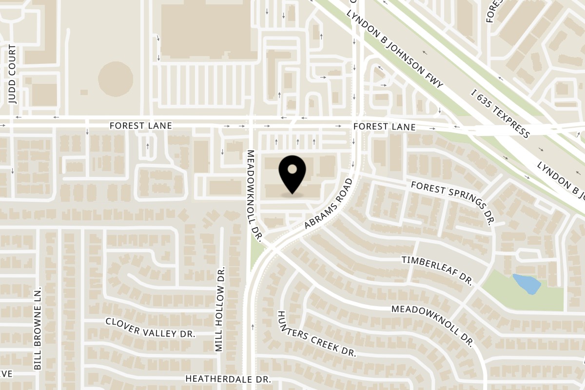 Map showing the location of Primo Brothers Pizza Dallas on 9310 Forest Lane in Dallas
